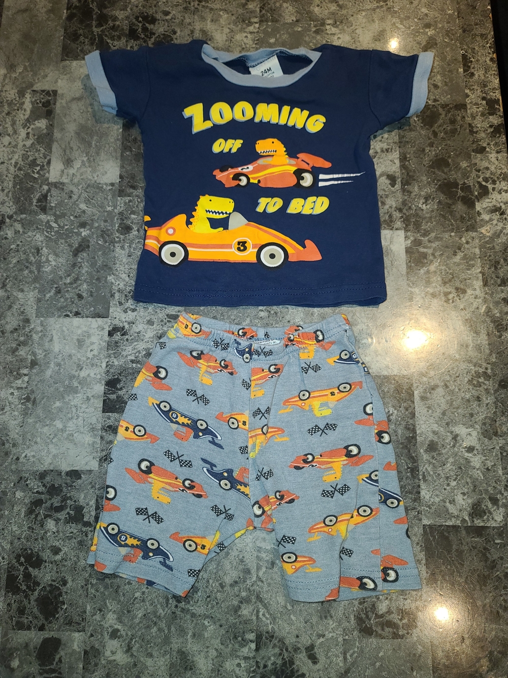 Toddler Navy Blue & Light Gray Racing Pajama Set - MON PETIT brand